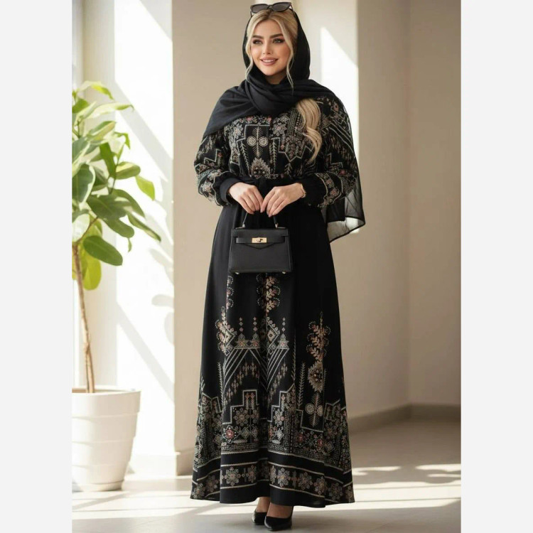 پیراهن سنتی زنانه یقه چین دار جنس بوگاتی فری سایز