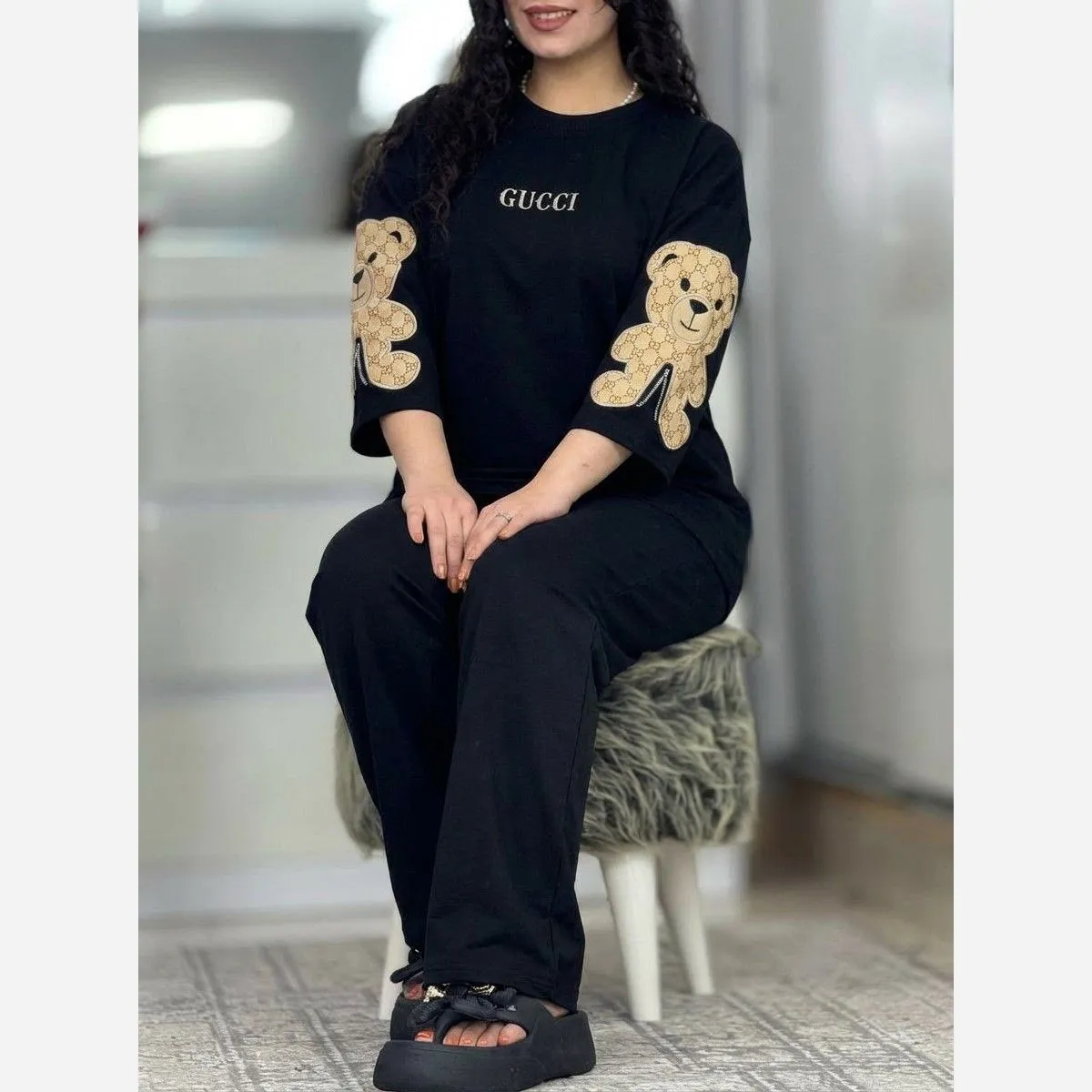 ست تیشرت شلوار خرسی پنبه گلکسی فری سایز زنانه