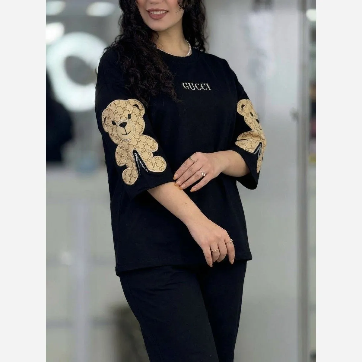 ست تیشرت شلوار خرسی پنبه گلکسی فری سایز زنانه