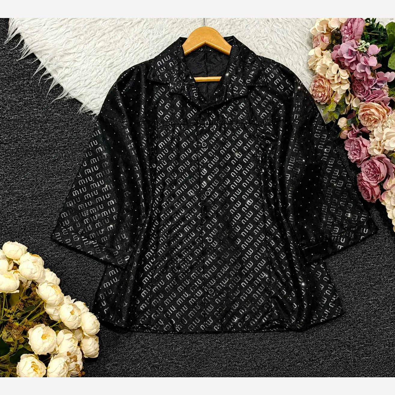 شومیز مانتویی شیشه ای تمام نگینی وارداتی فری سایز