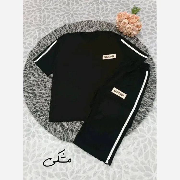 ست تیشرت شلوار تابستونی طرح بالنسیاگا جنس گلکسی فری سایز