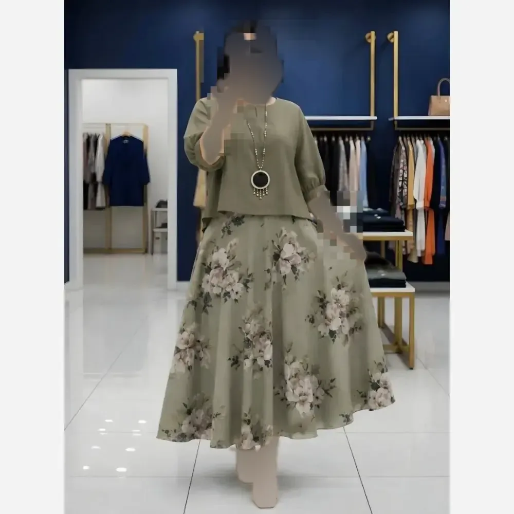 ست سارافون گل دار و شومیز حریر و شانتون فری سایز 36 تا 46