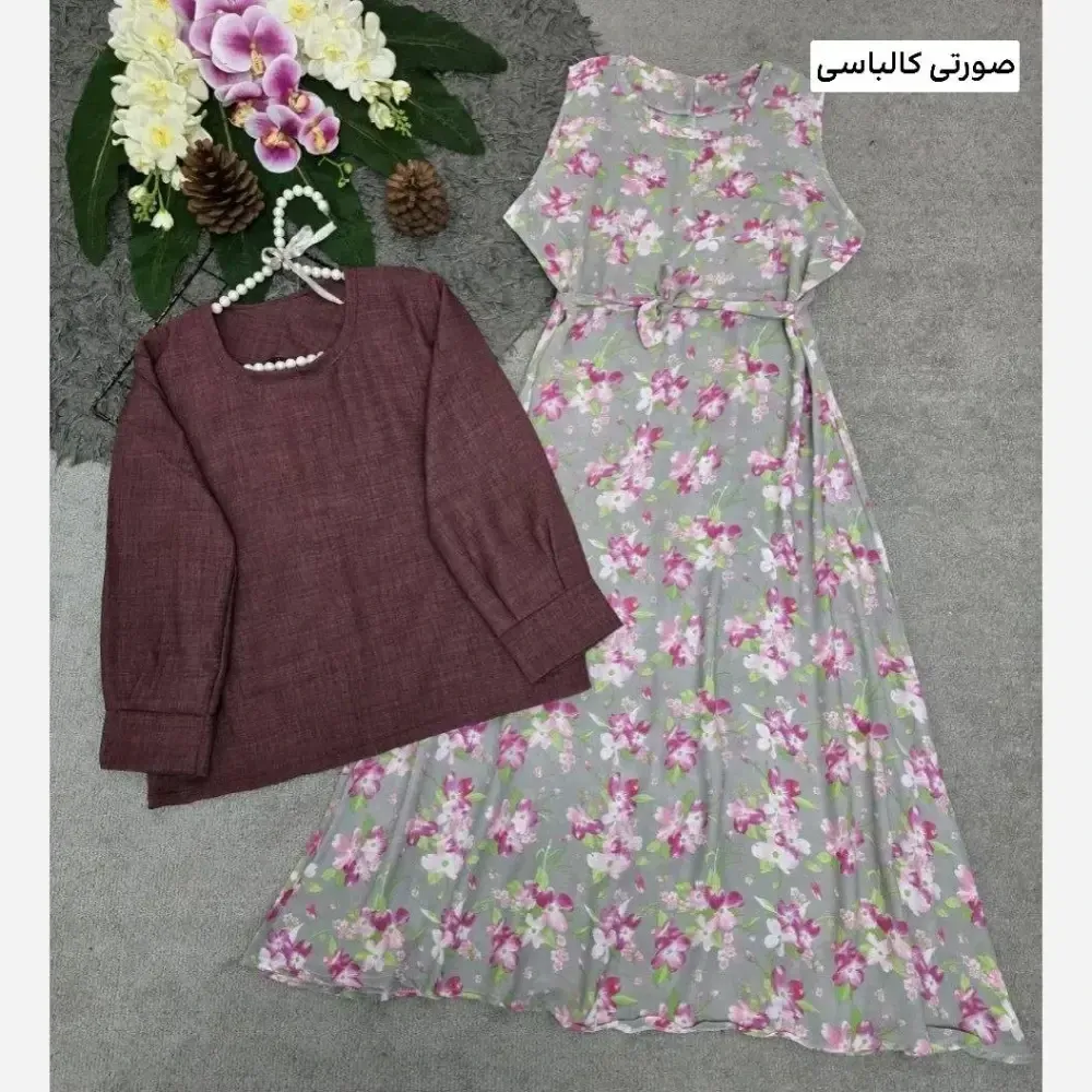 ست سارافون گل دار و شومیز حریر و شانتون فری سایز 36 تا 46
