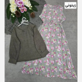 ست سارافون گل دار و شومیز حریر و شانتون فری سایز 36 تا 46