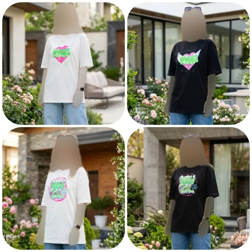 تیشرت لانگ نخ پنبه فری سایز طرح ANGEL و BABY GIRL