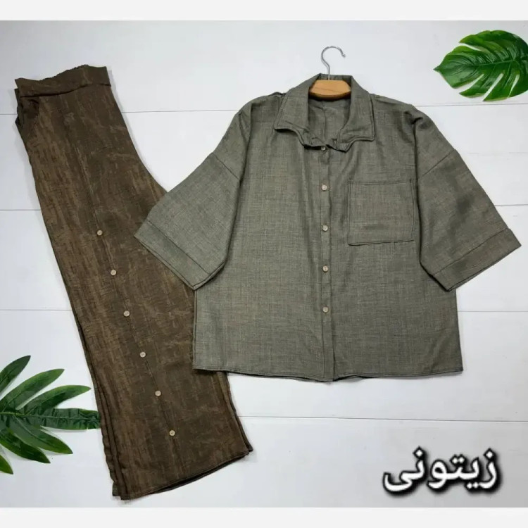 ست شومیز و شلوار زنانه جنس شانتون صوفیا سایز فری 38 تا 48