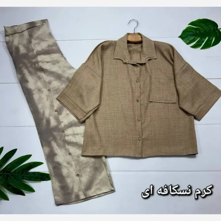 ست شومیز و شلوار زنانه جنس شانتون صوفیا سایز فری 38 تا 48