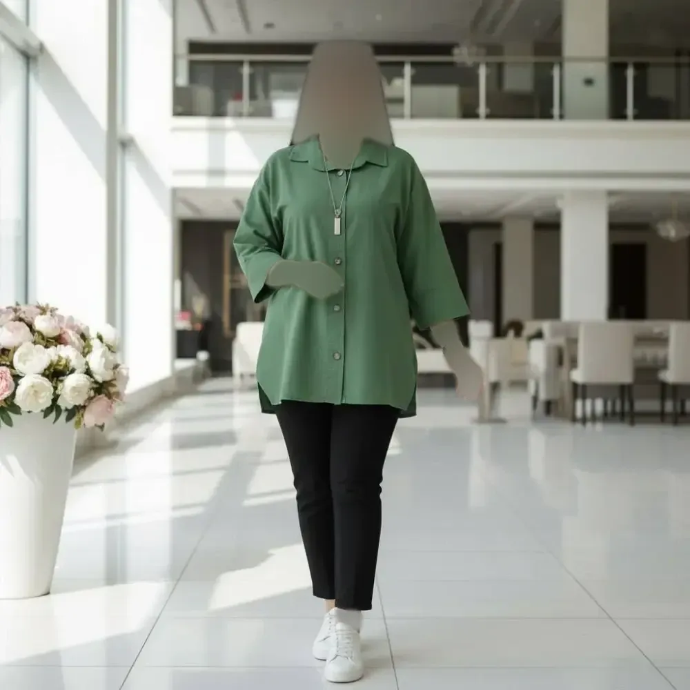 مانتو باکسی ستایش جنس لنین پنبه فری سایز