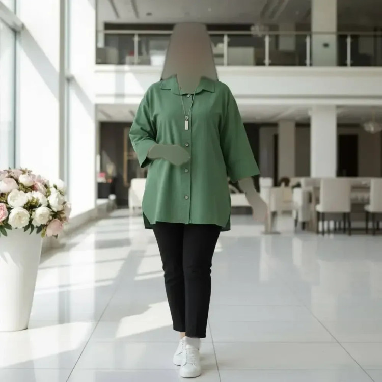 مانتو باکسی ستایش جنس لنین پنبه فری سایز