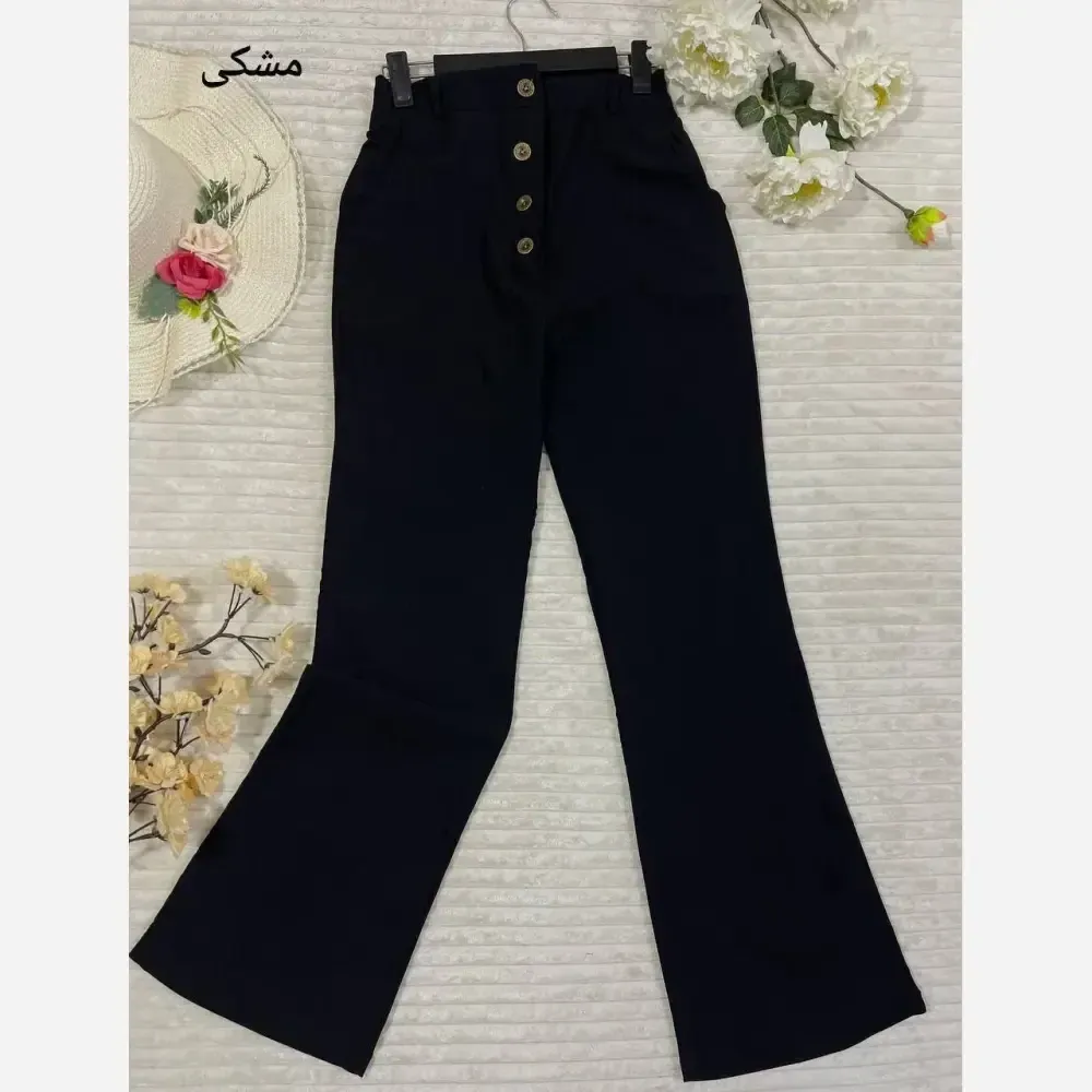 شلوار کتان بنگال زنانه رنگ مشکی قد 100 سایز بزرگ