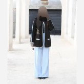ست کت و شلوار زنانه پرستو مشکی جنس مازراتی درجه یک گلدوزی شده فری سایز