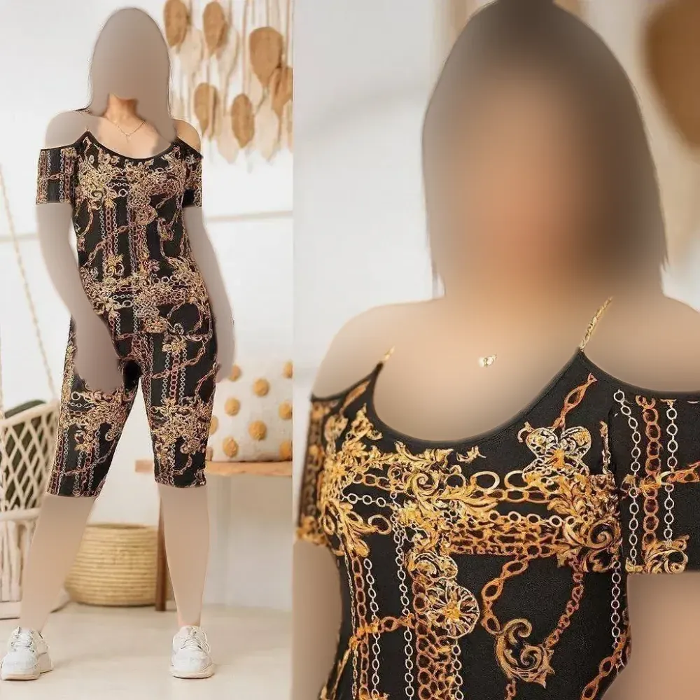 ست تاپ شلوارک زنانه ویسکوز فلامنت فول کش رنگ طلایی فری سایز 36 تا 50