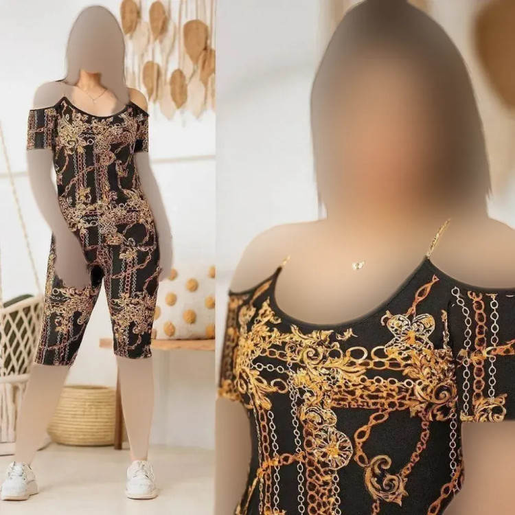 ست تاپ شلوارک زنانه ویسکوز فلامنت فول کش رنگ طلایی فری سایز 36 تا 50