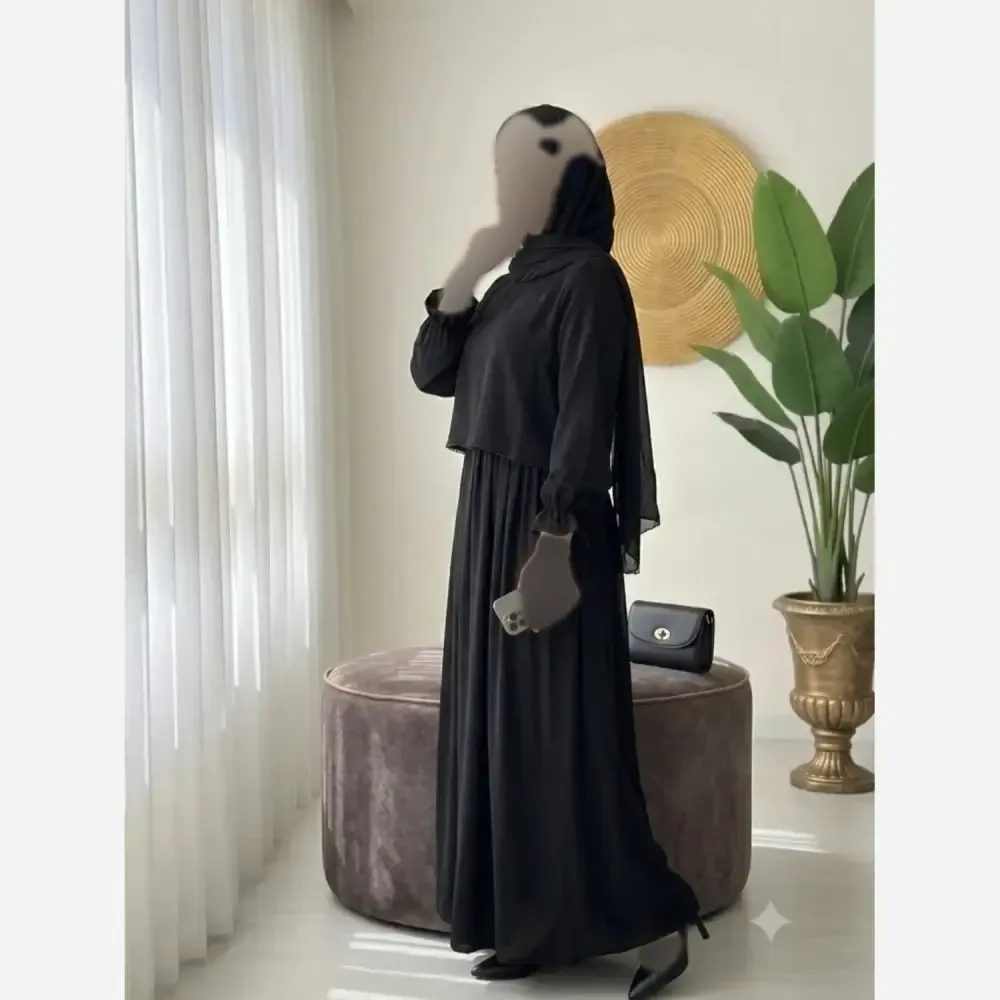عبا دوتیکه مهلا جنس الیزه درجه یک رنگ مشکی فری سایز مروارید دوزی شده
