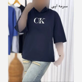 تیشرت لانگ زنانه طرح CK جنس پنبه دبل بافت فری سایز