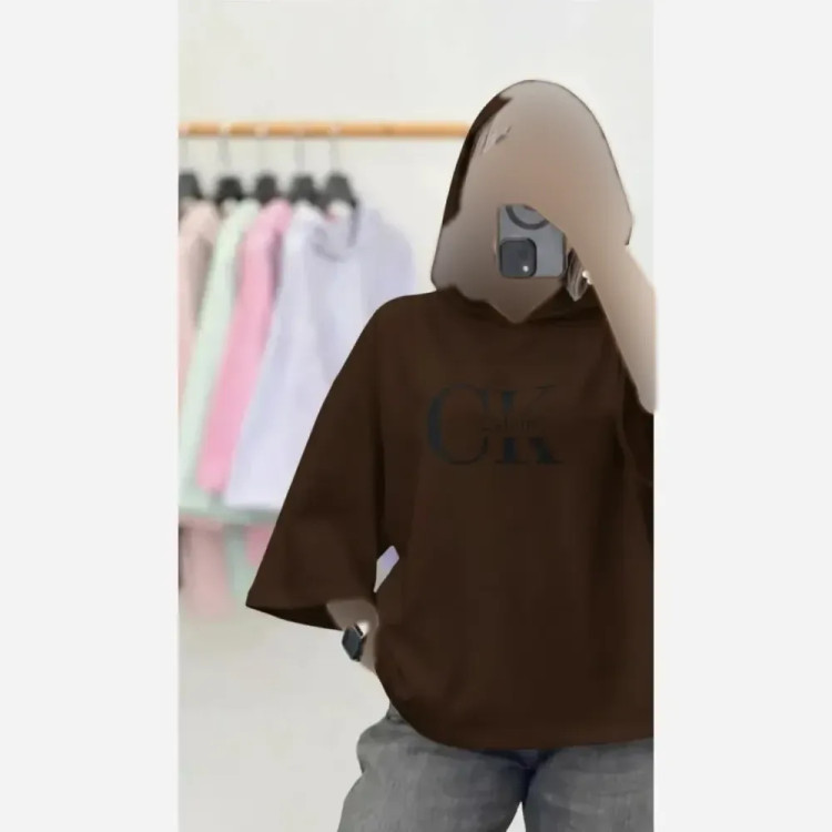 تیشرت لانگ زنانه طرح CK جنس پنبه دبل بافت فری سایز