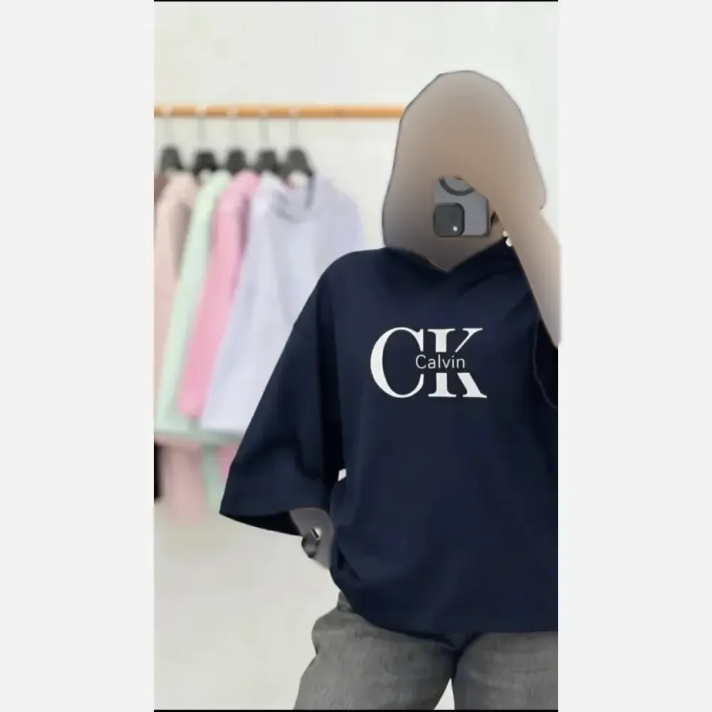 تیشرت لانگ زنانه طرح CK جنس پنبه دبل بافت فری سایز