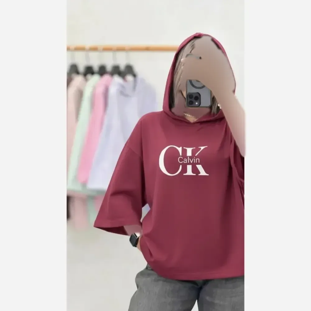تیشرت لانگ زنانه طرح CK جنس پنبه دبل بافت فری سایز