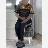 ست تیشرت و شلوار ویسکوز الیزه فول کش طرح نگین D&G فری سایز