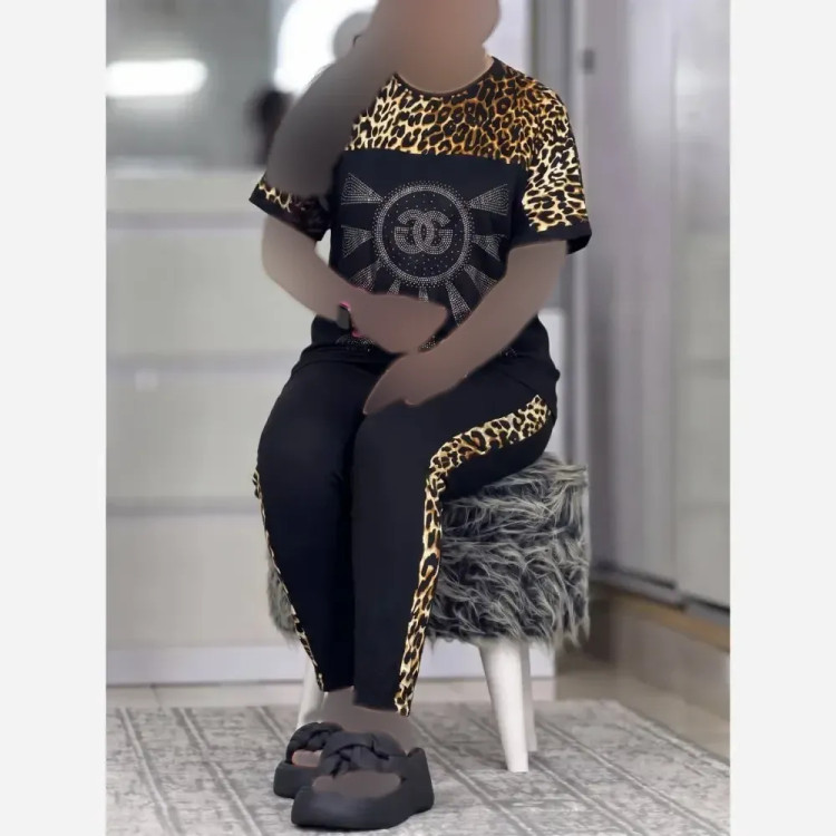 ست تیشرت و شلوار ویسکوز الیزه فول کش طرح نگین D&G فری سایز