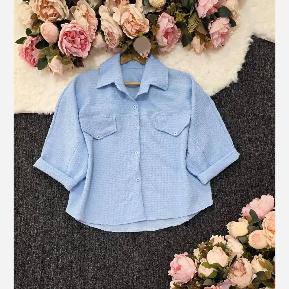 شومیز باکسی طرح جیب آنیسا پفکی وارداتی فری سایز