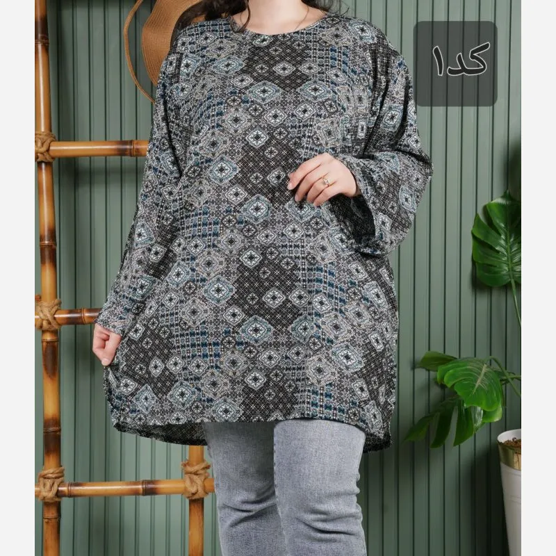 تونیک نخی زنانه طرح سنتی فری سایز
