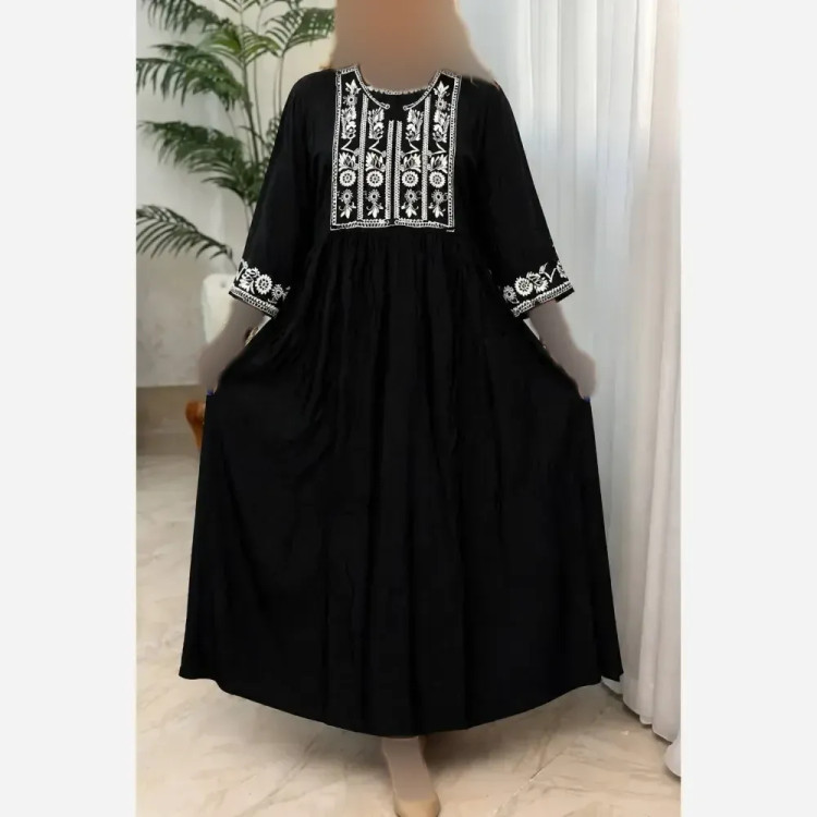 پیراهن نخی خنک و سبک مشکی زنانه فری سایز