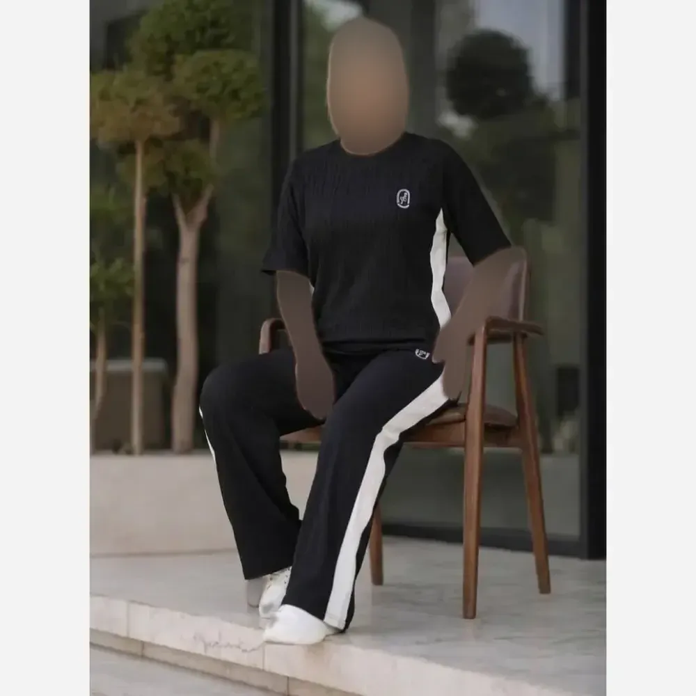 ست بلوز و شلوار زنانه گیاهی کش وارداتی رنگ مشکی سایز فری 38 تا 46