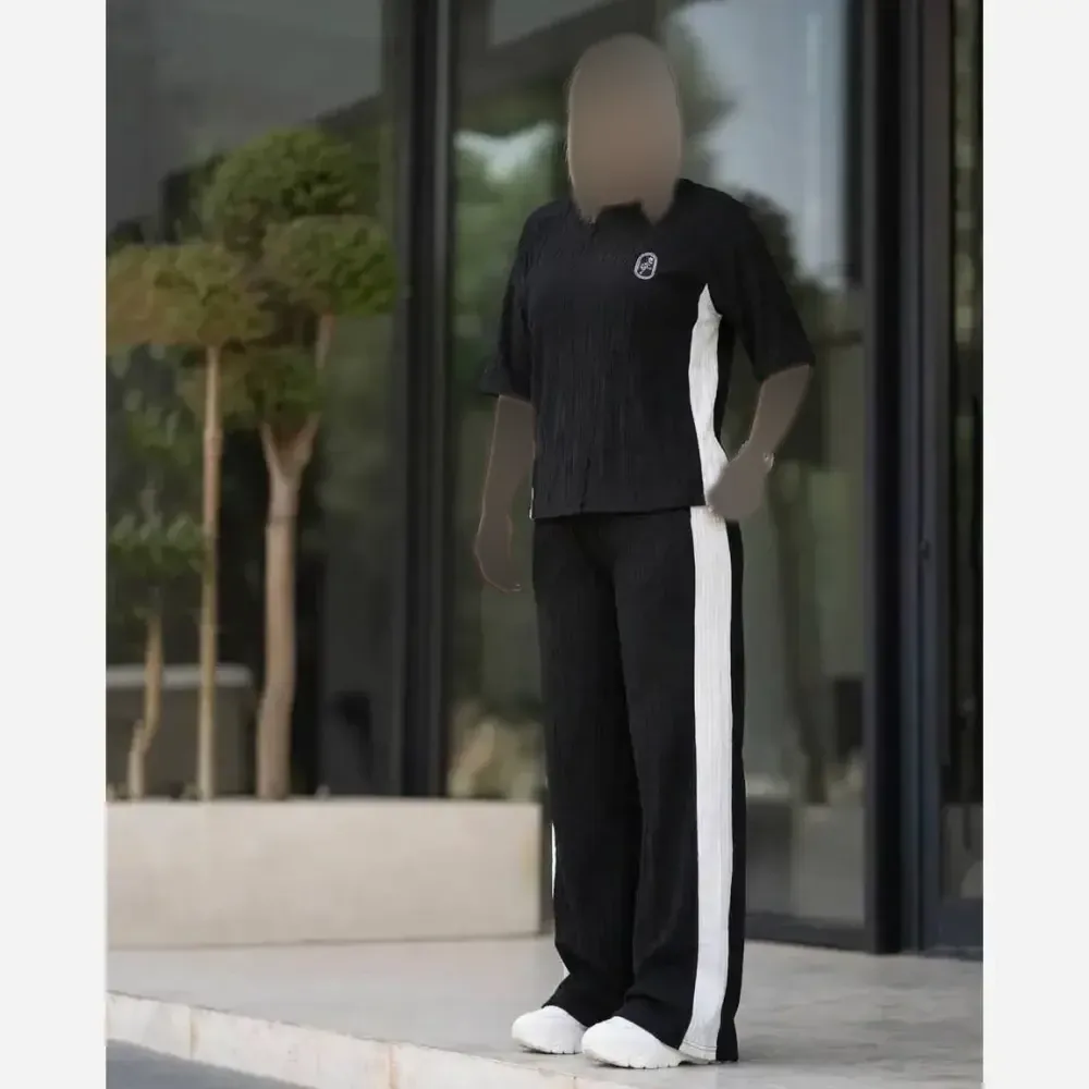 ست بلوز و شلوار زنانه گیاهی کش وارداتی رنگ مشکی سایز فری 38 تا 46