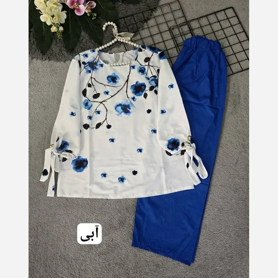 ست شومیز و شلوار مدل شکوفه جنس بوگاتی کیفیت عالی سایز فری 36 تا 46