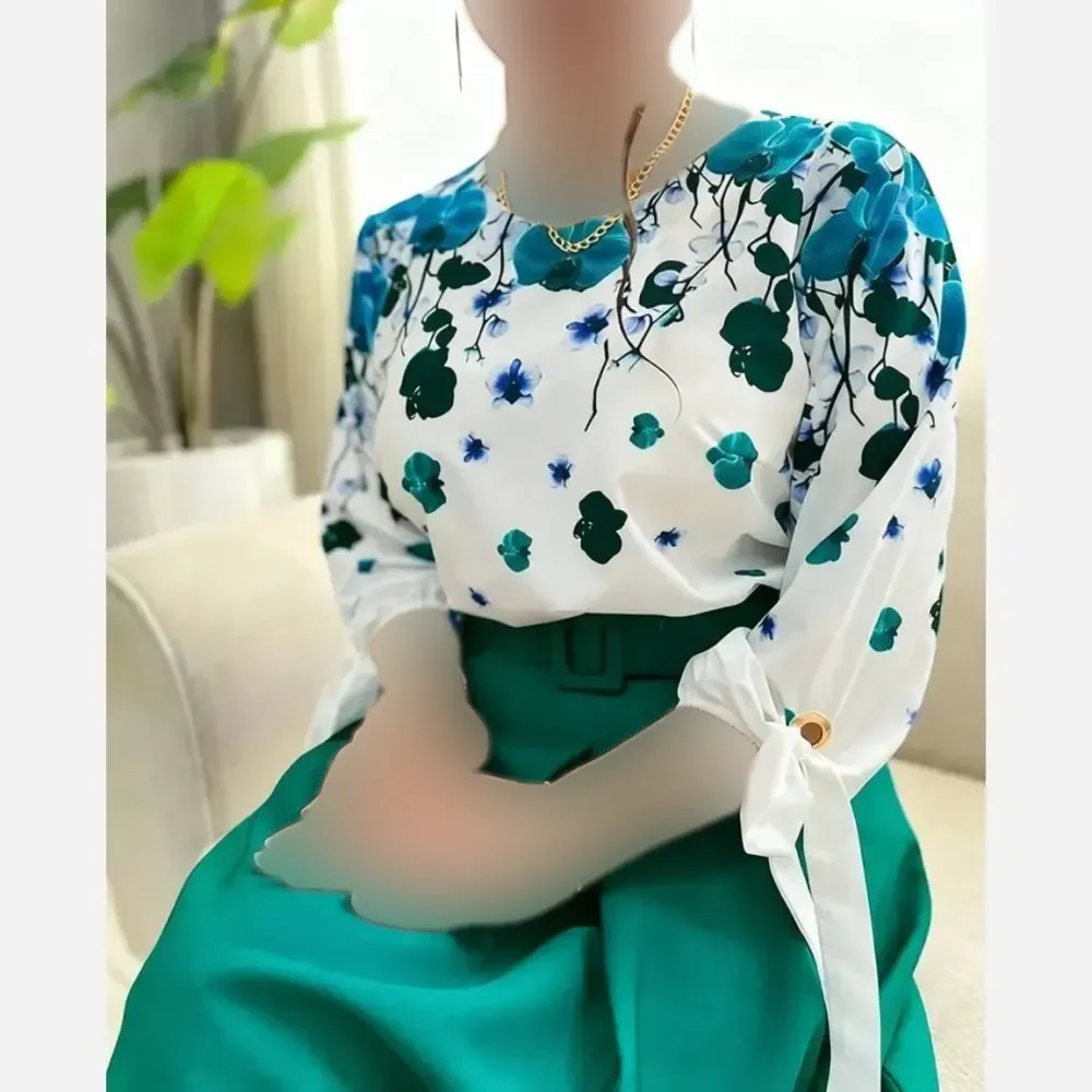 ست شومیز و شلوار مدل شکوفه جنس بوگاتی کیفیت عالی سایز فری 36 تا 46