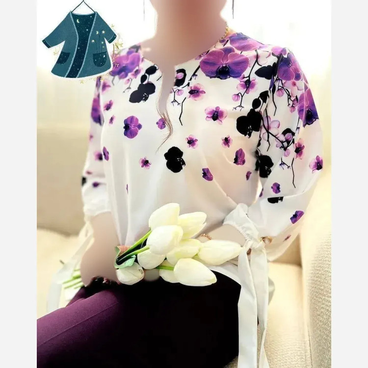 ست شومیز و شلوار مدل شکوفه جنس بوگاتی کیفیت عالی سایز فری 36 تا 46