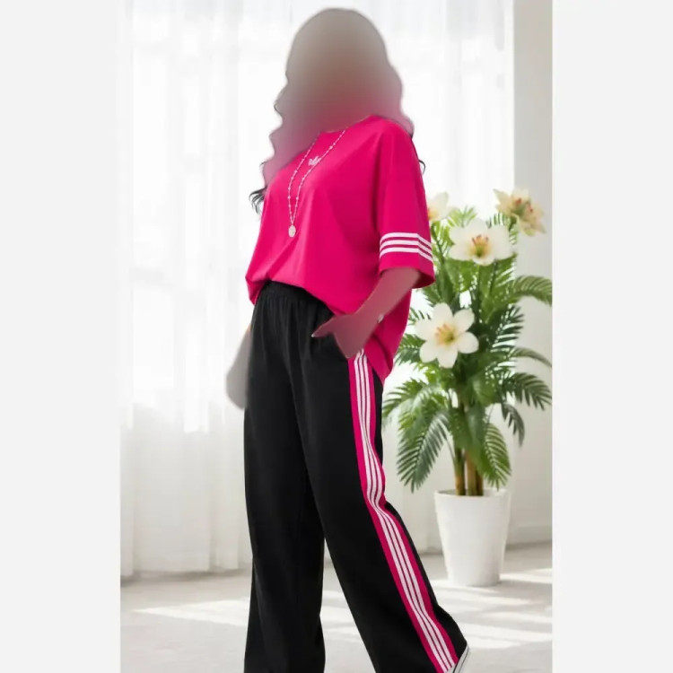 ست دو تیکه تیشرت و شلوار بگ گلکسی نخ پنبه ادیداس فری سایز