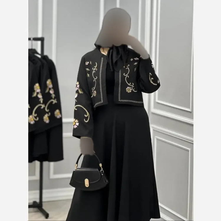 کت دامن گلدوزی کرپ مازراتی مشکی فری سایز