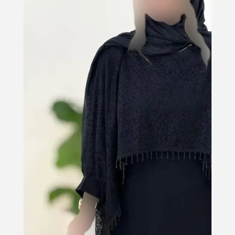 ست دانتل سرمه زیره کرپ بوگاتی رویه گیپور رنگ مشکی فری سایز