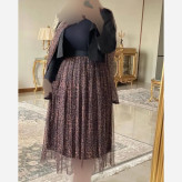 ست سه تیکه پلنگی کت کرپ مازراتی و دامن و شال تور فری سایز