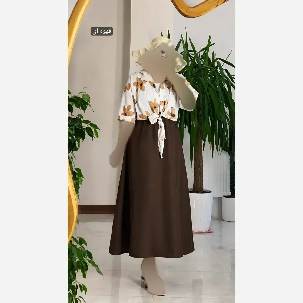 ست شومیز دامن گلی کرپ حریر و لنین فری سایز