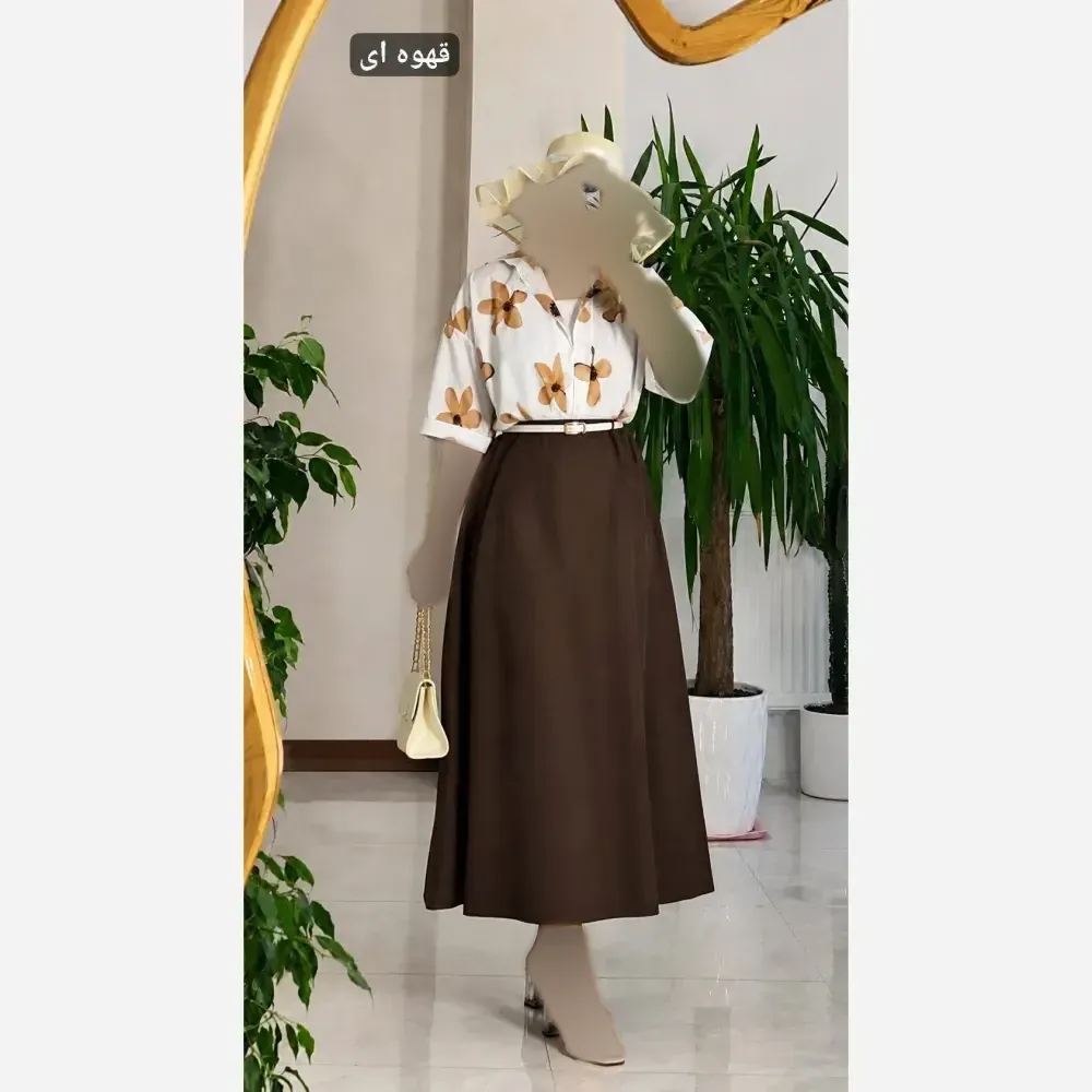 ست شومیز دامن گلی کرپ حریر و لنین فری سایز