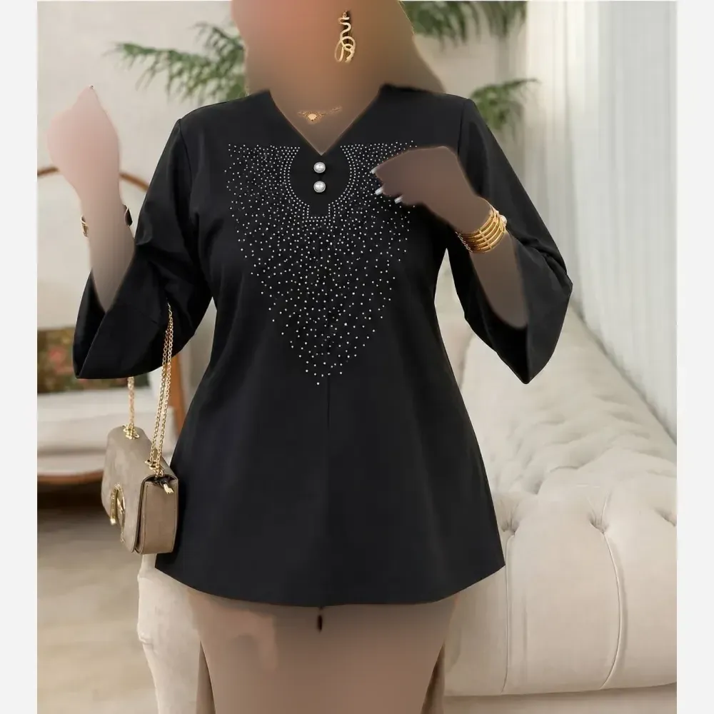 شومیز زنانه لنین نخ مشکی مدل تمیم فری سایز