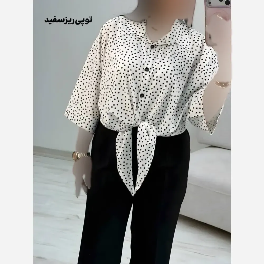 شومیز گره ای آیسو جنس کرپ الیزه چاپی فری سایز