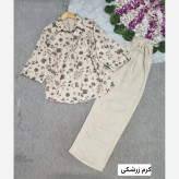 ست شومیز و شلوار زنانه طرح گلبرگ جنس شانتون درجه یک فری سایز
