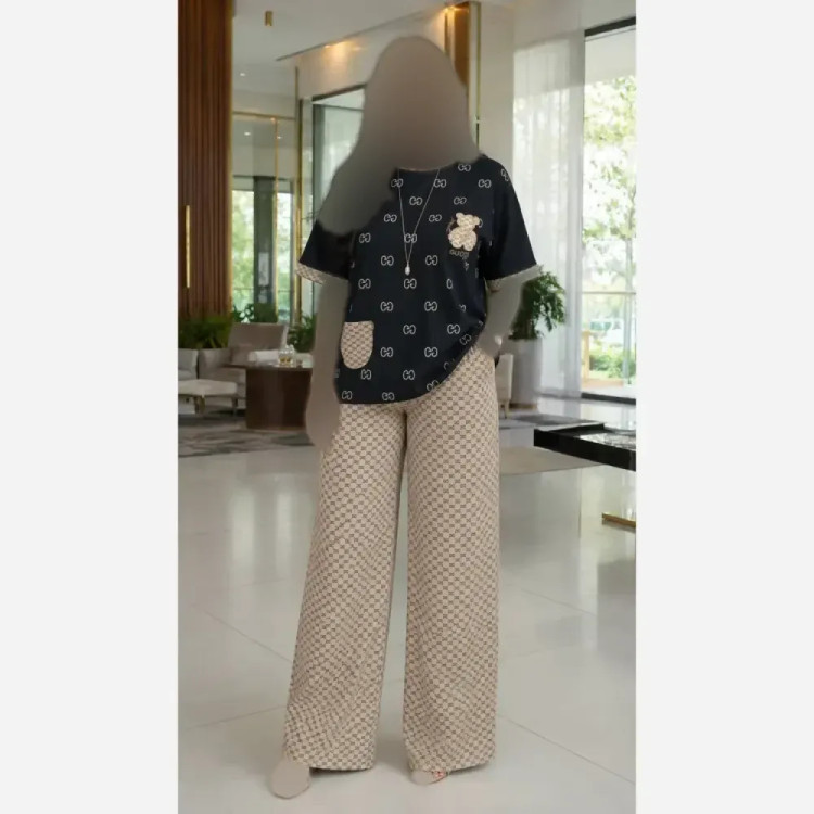 ست تیشرت شلوار گوچی خرسی جنس گلکسی نخ پنبه سایز فری 38 تا 48