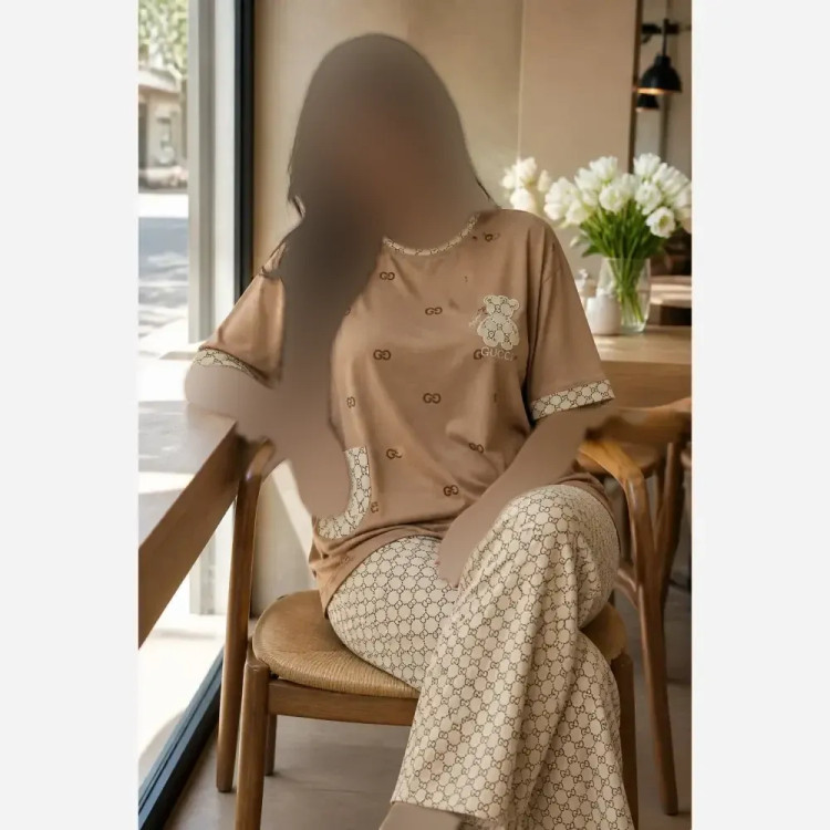 ست تیشرت شلوار گوچی خرسی جنس گلکسی نخ پنبه سایز فری 38 تا 48