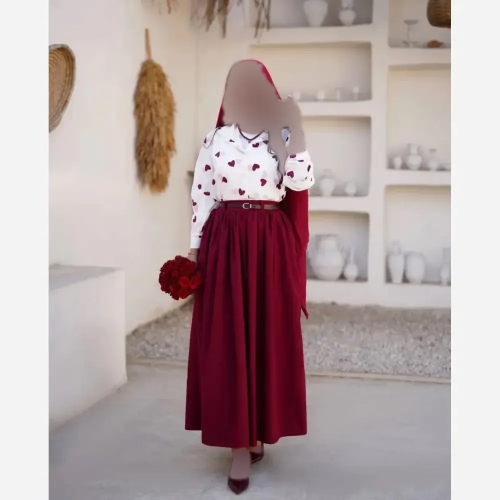 سه تیکه شومیز بوگاتی و دامن پوپلین کتان فری سایز