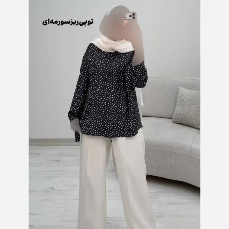 شومیز طرحدار چیچک جنس کرپ الیزه چاپی فری سایز