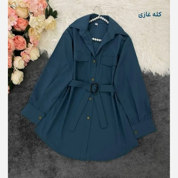 مانتو داکرون اعلا کمربند دار جیب کاربردی