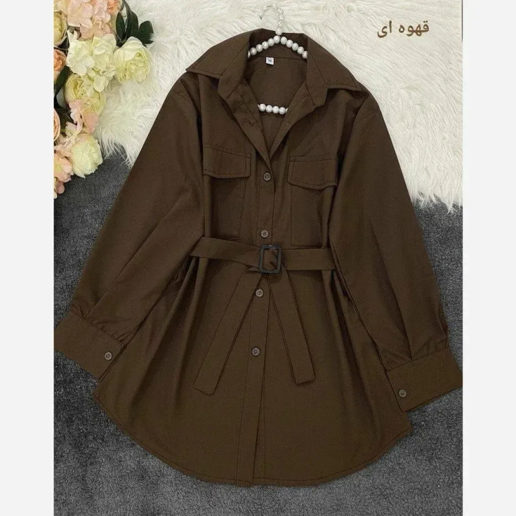 مانتو داکرون اعلا کمربند دار جیب کاربردی