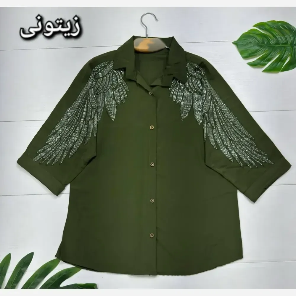 شومیز مجلسی طاووس الیزه درجه یک نگین کاری سایز فری 38 تا 46