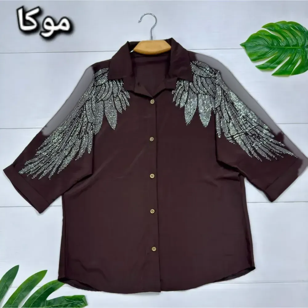 شومیز مجلسی طاووس الیزه درجه یک نگین کاری سایز فری 38 تا 46