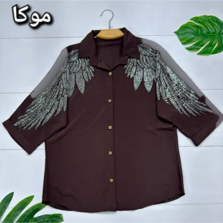 شومیز مجلسی طاووس الیزه درجه یک نگین کاری سایز فری 38 تا 46